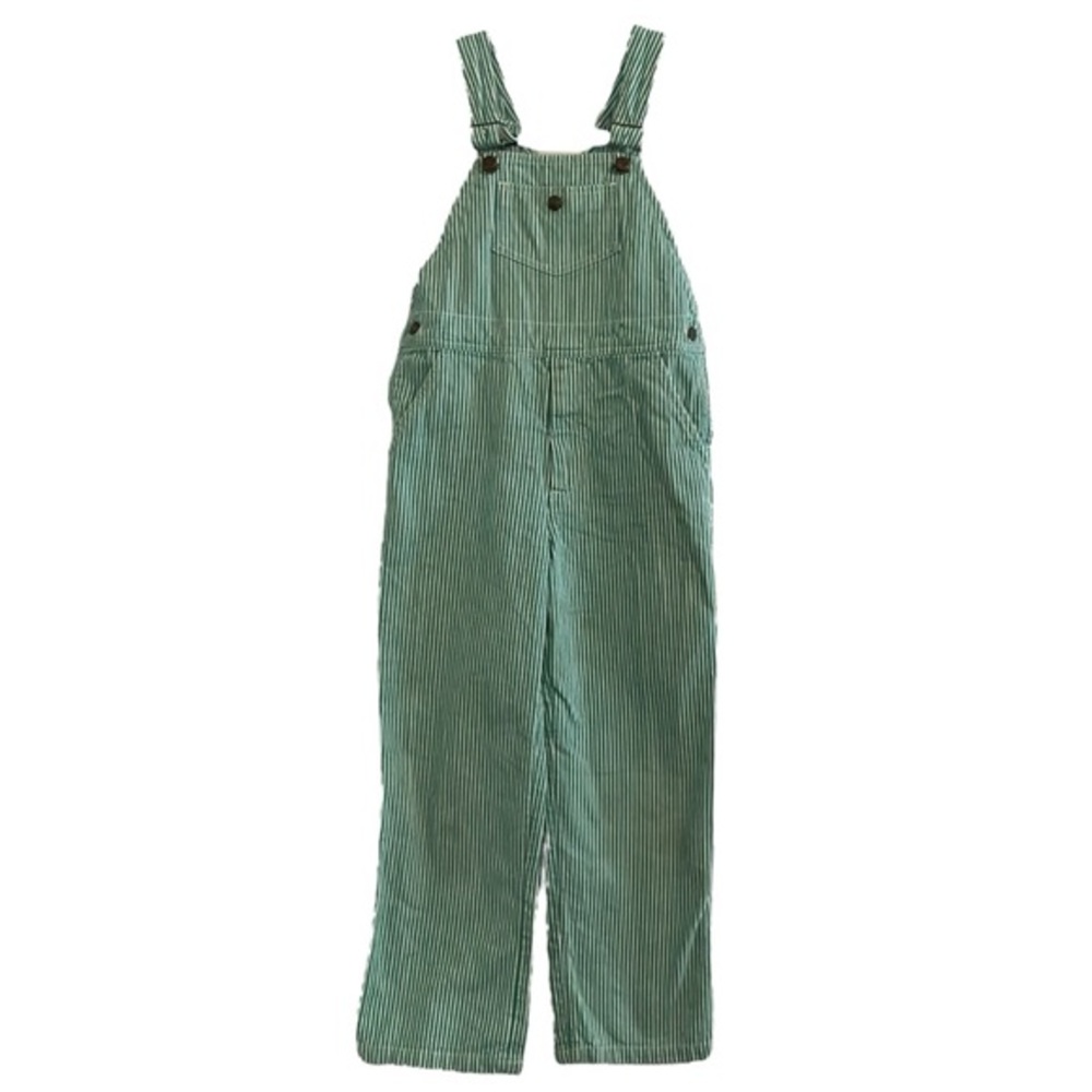 HUSH PUPPIES Vintage Green and White Striped Overalls Kids Size 7